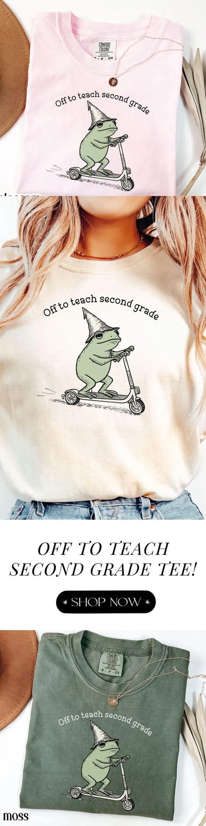 Second Grade Teacher Frog Comfort Colors Shirt Teaching 2nd Grade Tshirt Back to School Team Tee Funny Frog Scooter Gift For Teacher
