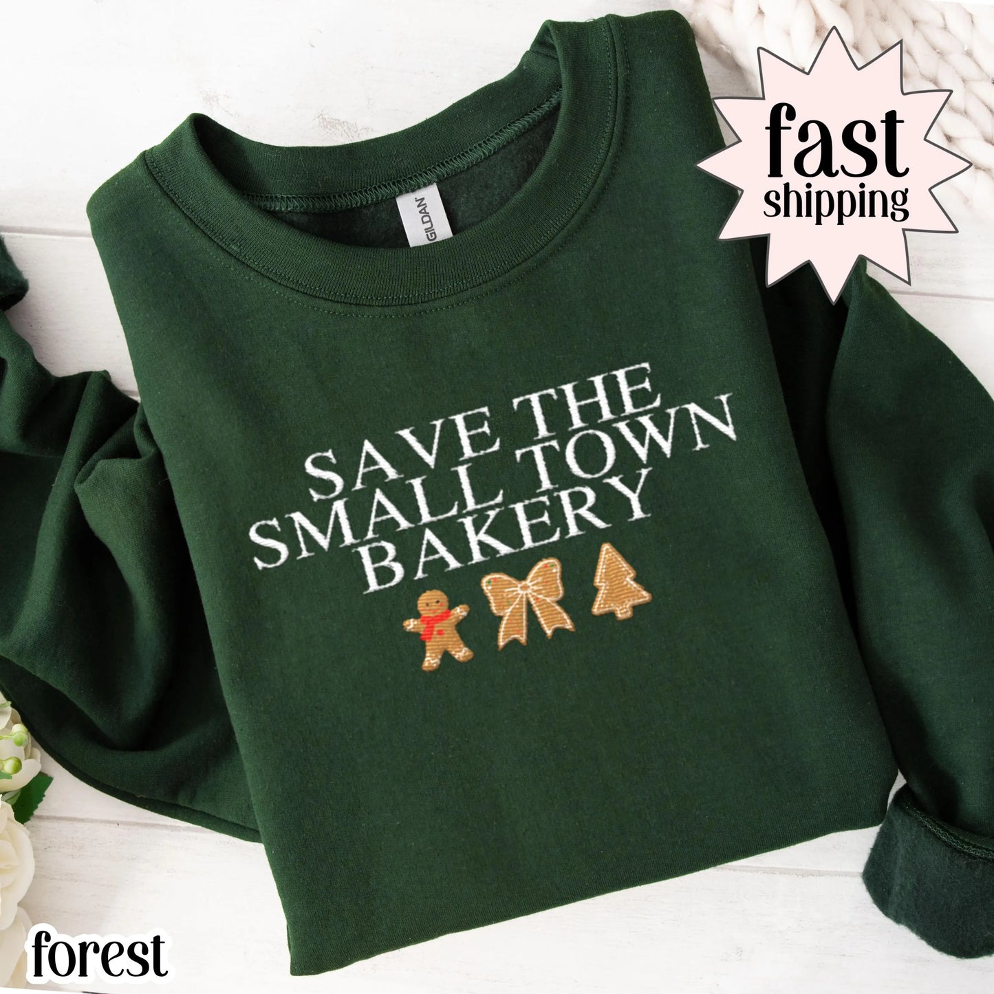 Embroidered Save The Small Town Bakery Gildan Sweatshirt