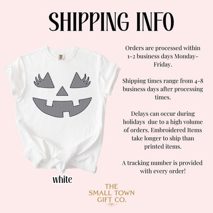 Pumpkin Comfort Colors Halloween Shirt Matching Team Cute Tshirts Fall Spooky Season Striped TShirt Graphic Jackolantern Face Teacher Tee