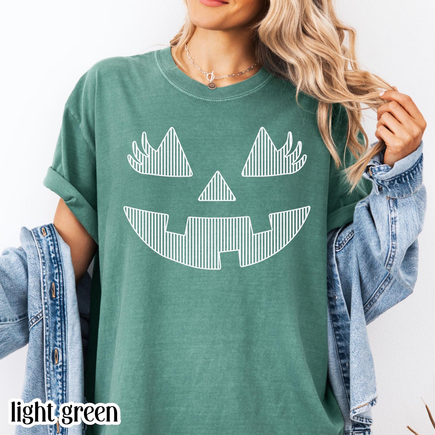 Pumpkin Comfort Colors Halloween Shirt Matching Team Cute Tshirts Fall Spooky Season Striped TShirt Graphic Jackolantern Face Teacher Tee
