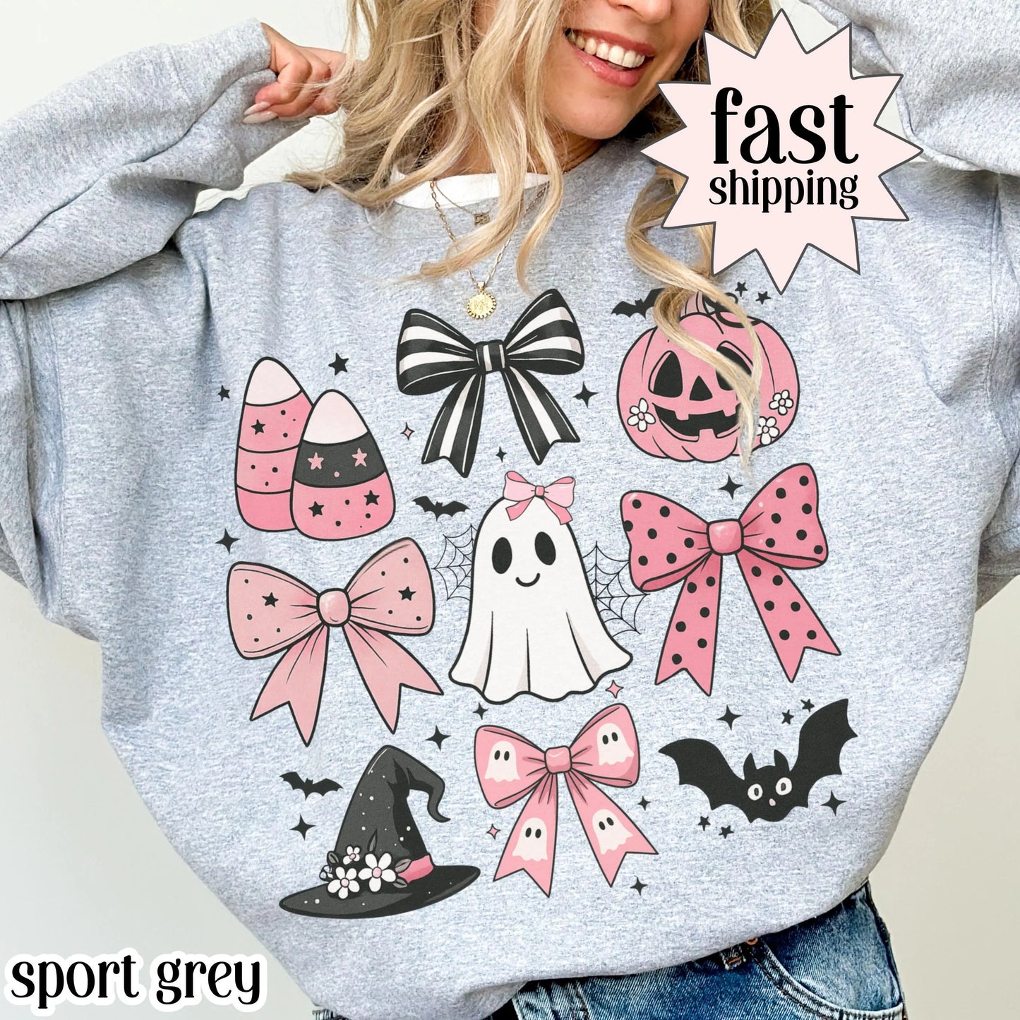 Pink Bow Coquette Ghost & Pumpkin Sweatshirt