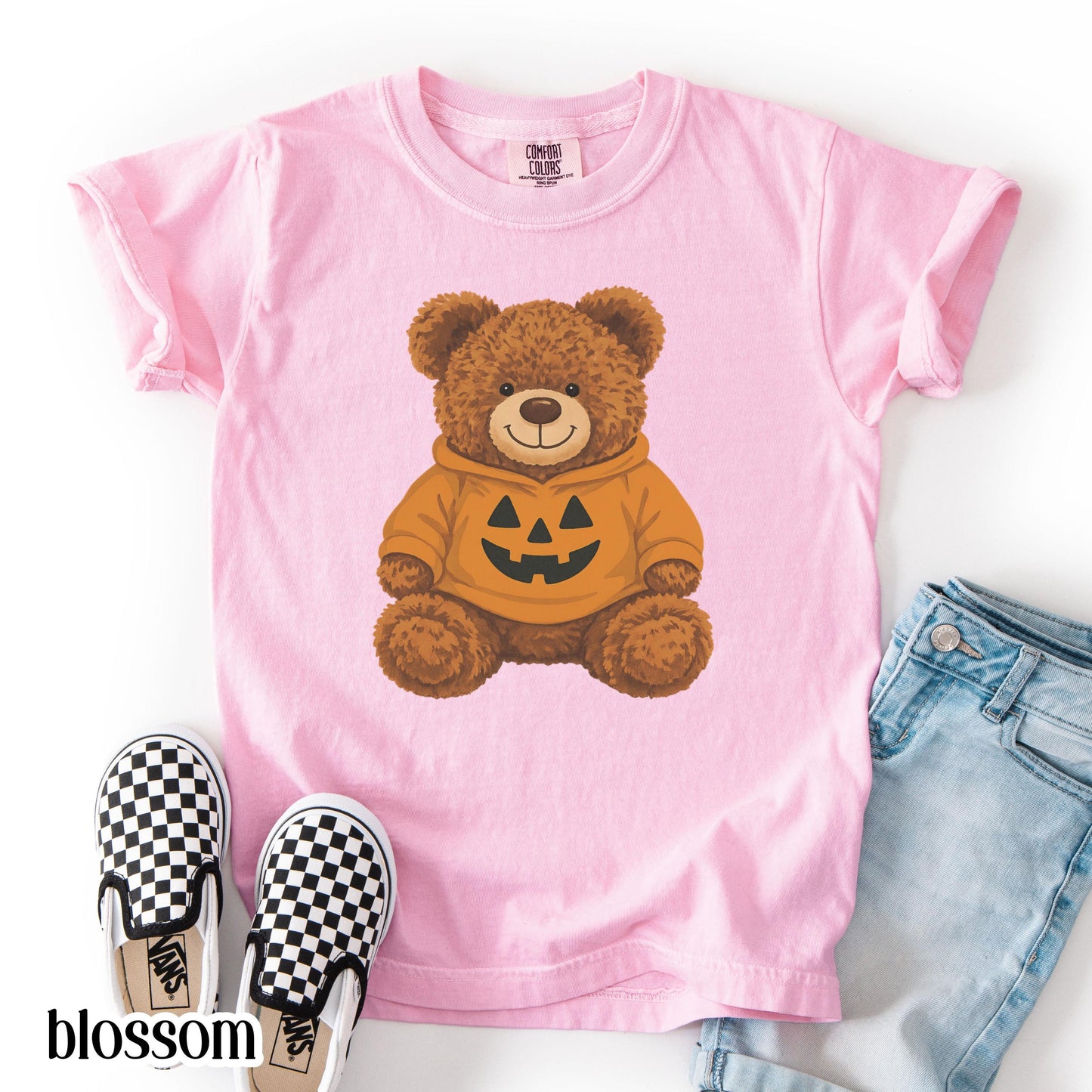 Teddy Bear Pumpkin Comfort Colors Kids Halloween Tee
