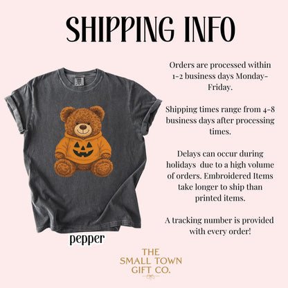Teddy Bear Pumpkin Comfort Colors Kids Halloween Tee