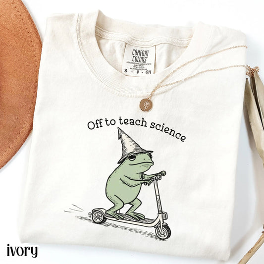 Comfort Colors Science Teacher Shirt, Science Teacher TShirt, Back to School Tee, Funny Frog Off to Teach Science Teacher Appreciation Tee