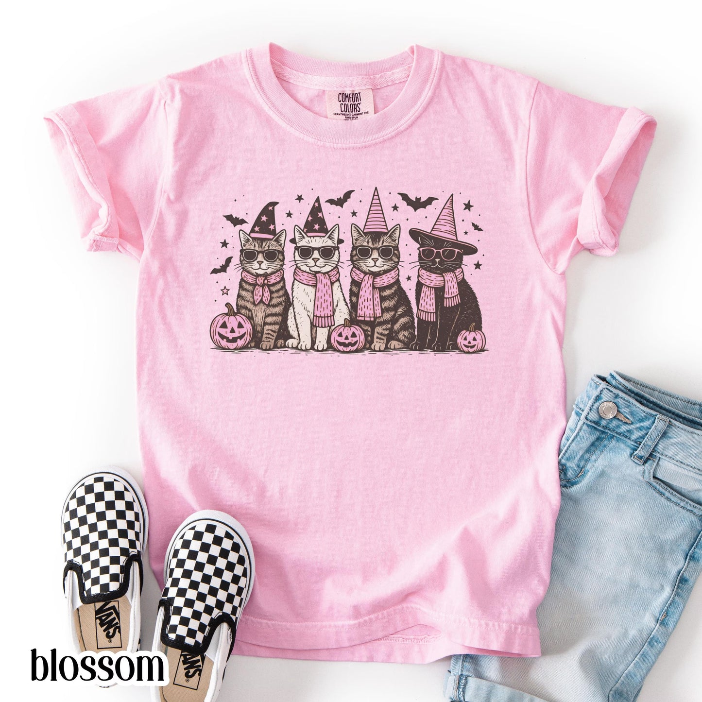 Kids Pumpkin Kitten Halloween Comfort Colors Youth Tee
