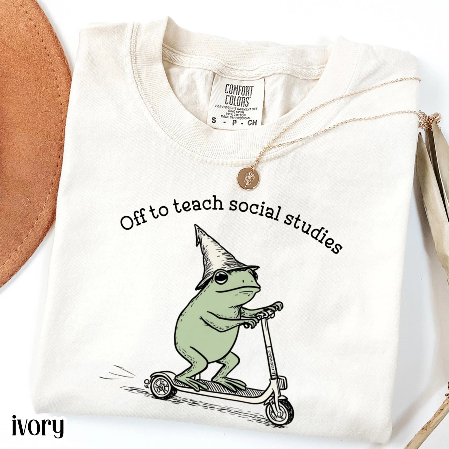 Social Studies Comfort Colors Teacher Shirt Geography Teacher TShirt Back to School Funny Frog Off to Teach Social Studies Society Civic Tee
