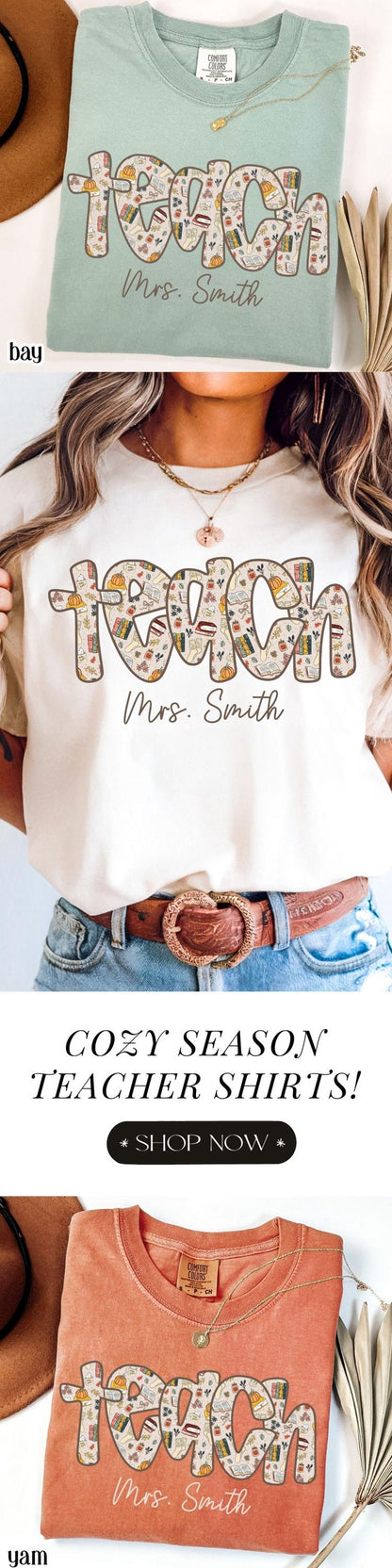 Teacher Cozy Season Comfort Color Shirt Fall Custom Teach Tshirt Pumpkin Spice Kindergarten Teacher Tshirt Preschool PreK 1st Grade Tee