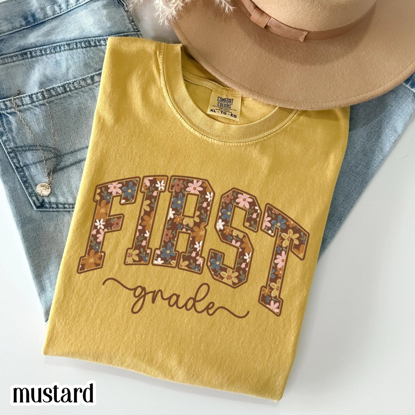 Floral Fall Teacher Comfort Colors Shirt First Grade Teacher TShirt 1st Grade Teacher Tee Halloween Spooky Tee Back to School Autumn T-Shirt