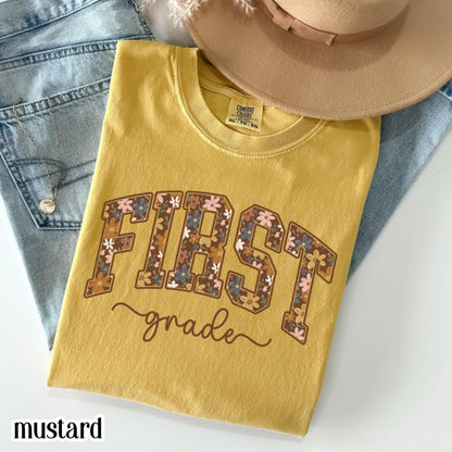 Floral Fall Teacher Comfort Colors Shirt First Grade Teacher TShirt 1st Grade Teacher Tee Halloween Spooky Tee Back to School Autumn T-Shirt
