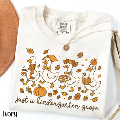 Kindergarten Fall Goose Comfort Colors Teacher Shirt Kindergarten Goose Teacher TShirt Pumpkin Silly Goose T-Shirt Autumn Back to School Tee