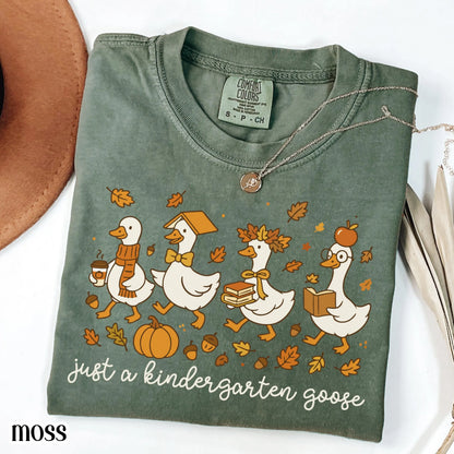 Kindergarten Fall Goose Comfort Colors Teacher Shirt Kindergarten Goose Teacher TShirt Pumpkin Silly Goose T-Shirt Autumn Back to School Tee