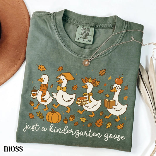 Kindergarten Fall Goose Comfort Colors Teacher Shirt Kindergarten Goose Teacher TShirt Pumpkin Silly Goose T-Shirt Autumn Back to School Tee