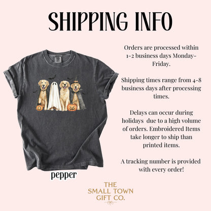Kids Halloween Dog Comfort Colors Shirt Pumpkin Golden Retriever Fall Spooky Season Tshirt Ghost Jackolantern Dog Lover Tee Cute Bat T-Shirt