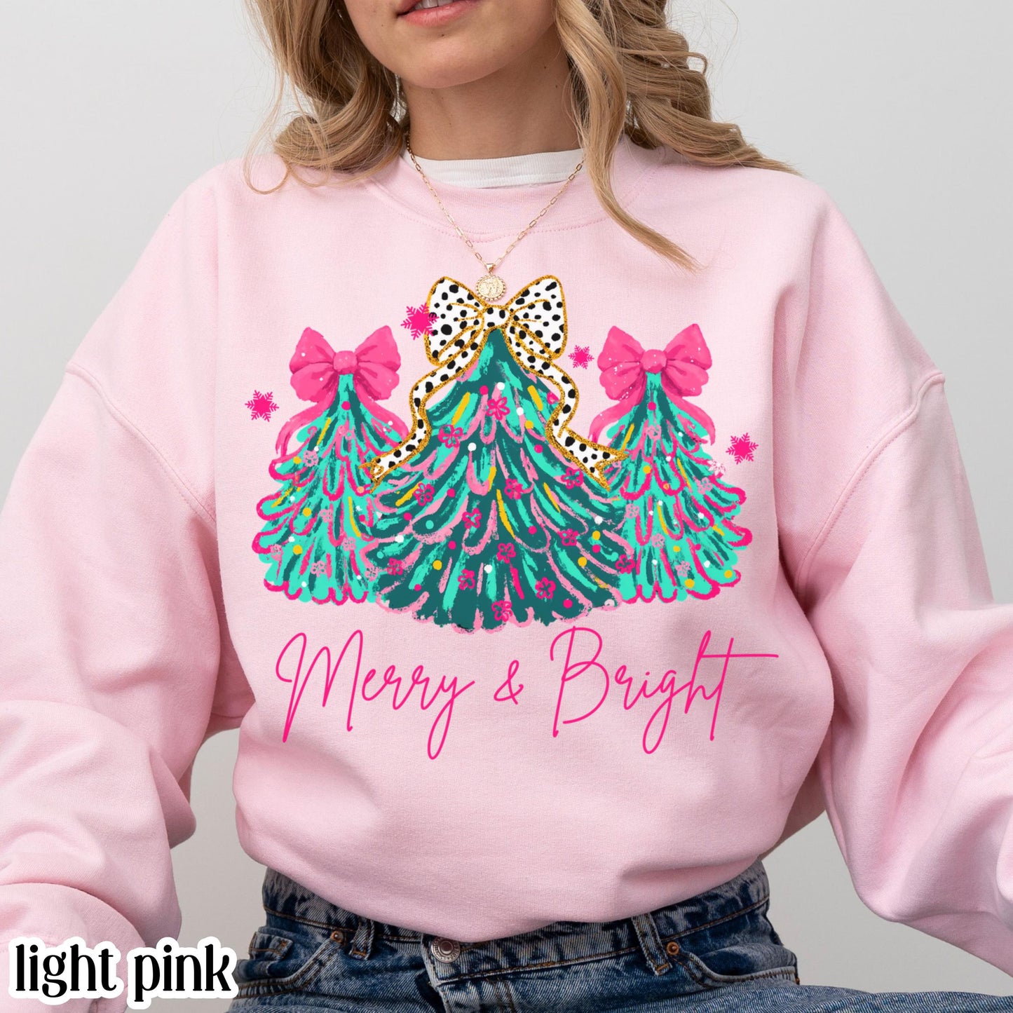 Merry & Bright Pink Christmas Tree Sweatshirt