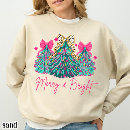 Merry & Bright Pink Christmas Tree Sweatshirt