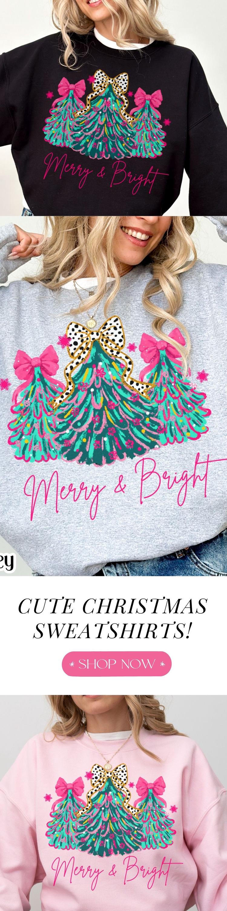 Merry & Bright Pink Christmas Tree Sweatshirt