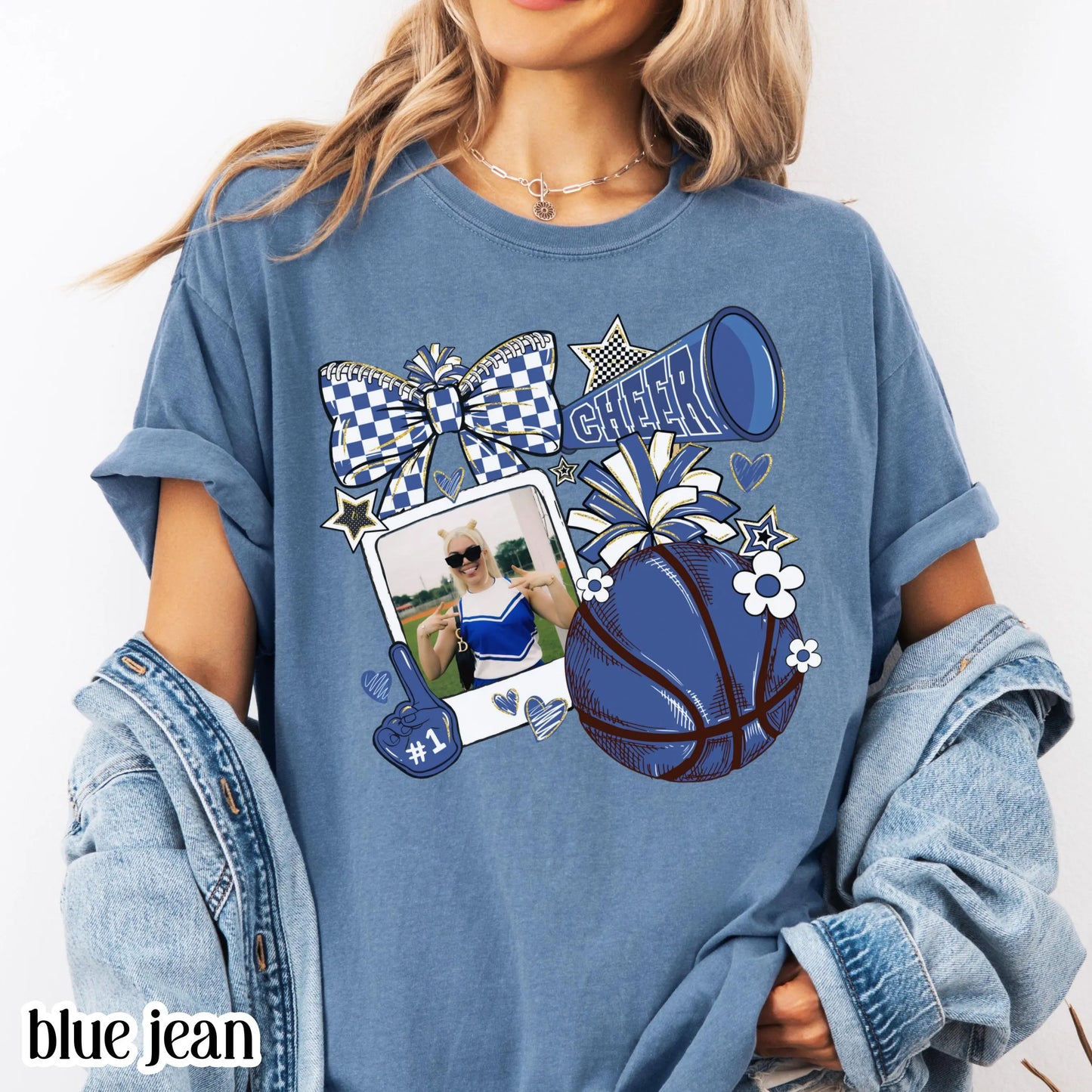 Cheer Basketball Comfort Colors Shirt Cheer Mom Custom Game Day Photo Tee for Mom High School Cheerleading Team Shirt Cheerleader Tshirt
