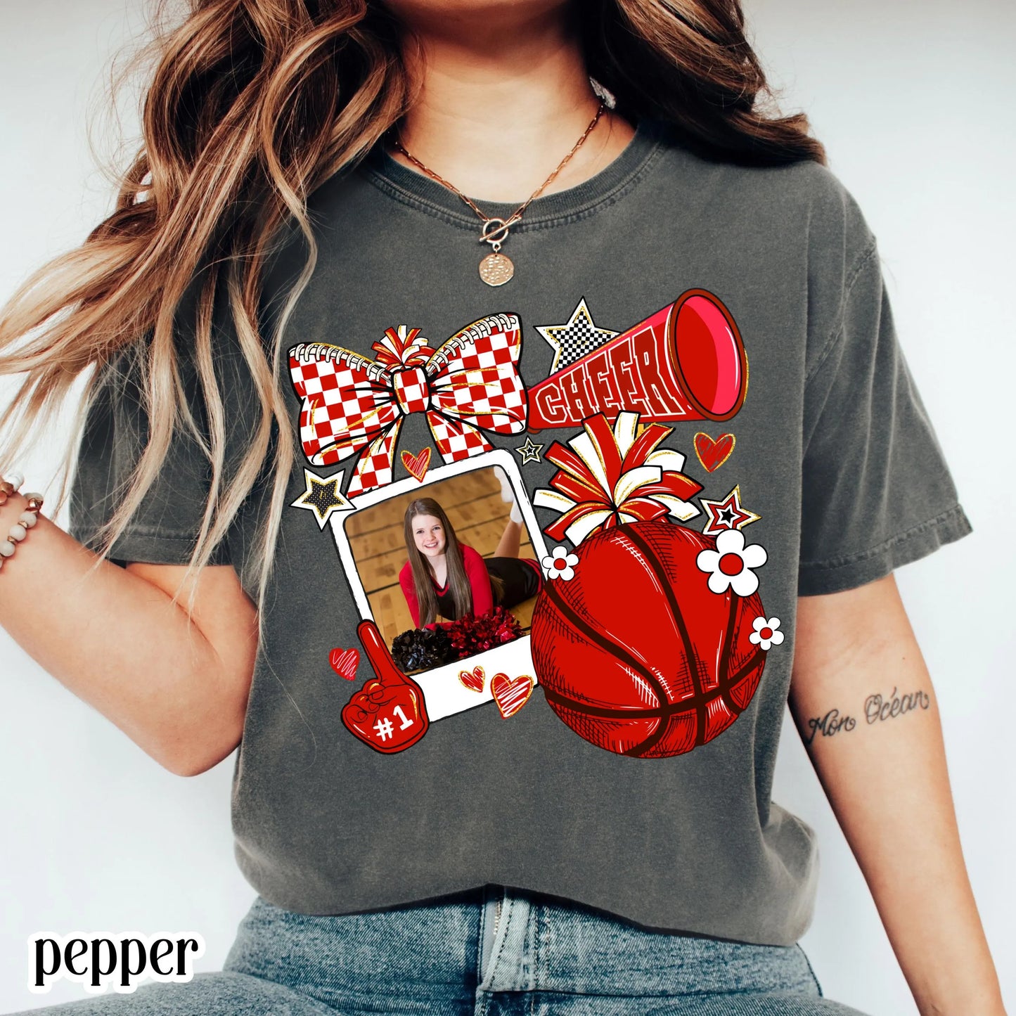 Cheer Basketball Comfort Colors Shirt Cheer Mom Custom Game Day Photo Tee for Mom High School Cheerleading Team Shirt Cheerleader Tshirt