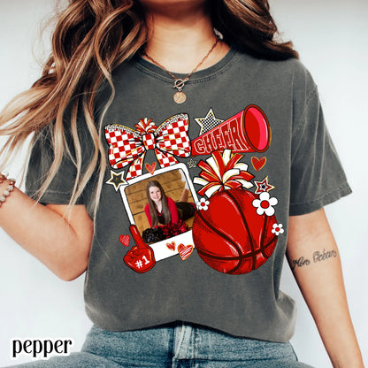 Cheer Basketball Comfort Colors Shirt Cheer Mom Custom Game Day Photo Tee for Mom High School Cheerleading Team Shirt Cheerleader Tshirt