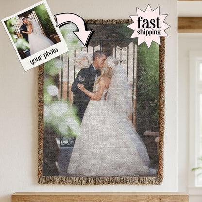 Woven Blanket Wedding Throw Personalized Photo Custom Blanket Woven Tapestry Custom Bride Throw Blanket Personalized Anniversary Wife Gift