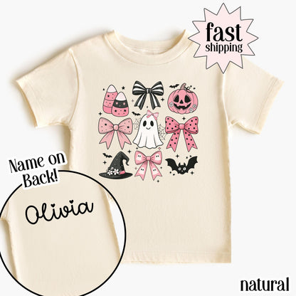 Personalized Pink Bow Ghost Kids Halloween Tee
