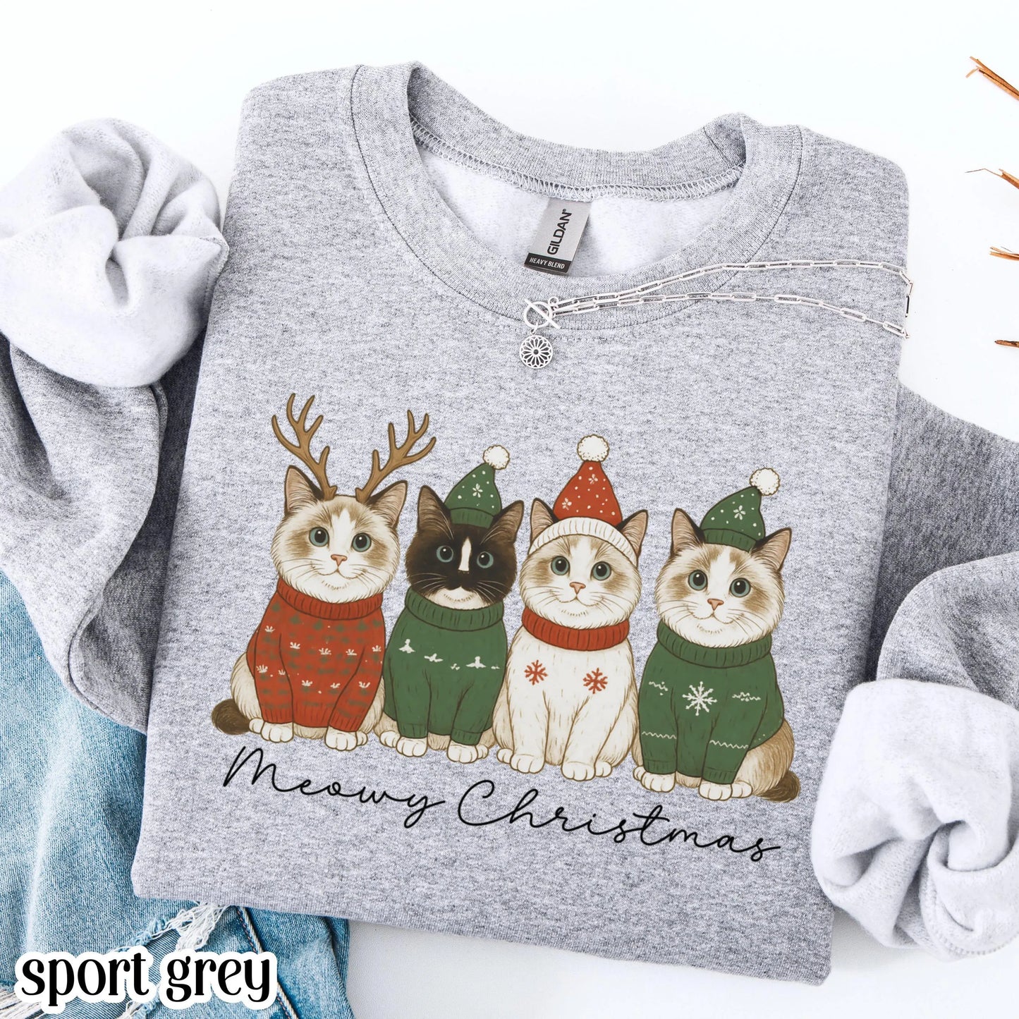 Meowy Christmas Santa Hat Cat Sweatshirt