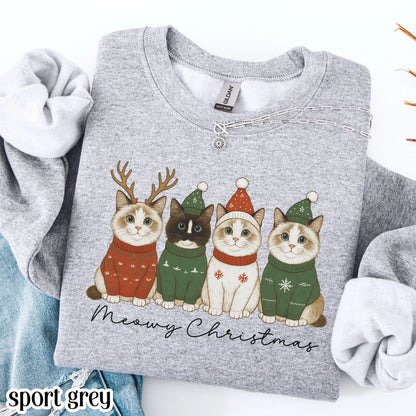 Meowy Christmas Santa Hat Cat Sweatshirt