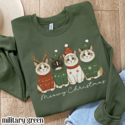Meowy Christmas Santa Hat Cat Sweatshirt