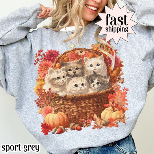 Vintage 90s Cottagecore Cat in Basket Sweatshirt