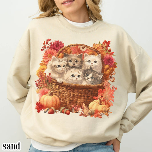 Vintage 90s Cottagecore Cat in Basket Sweatshirt