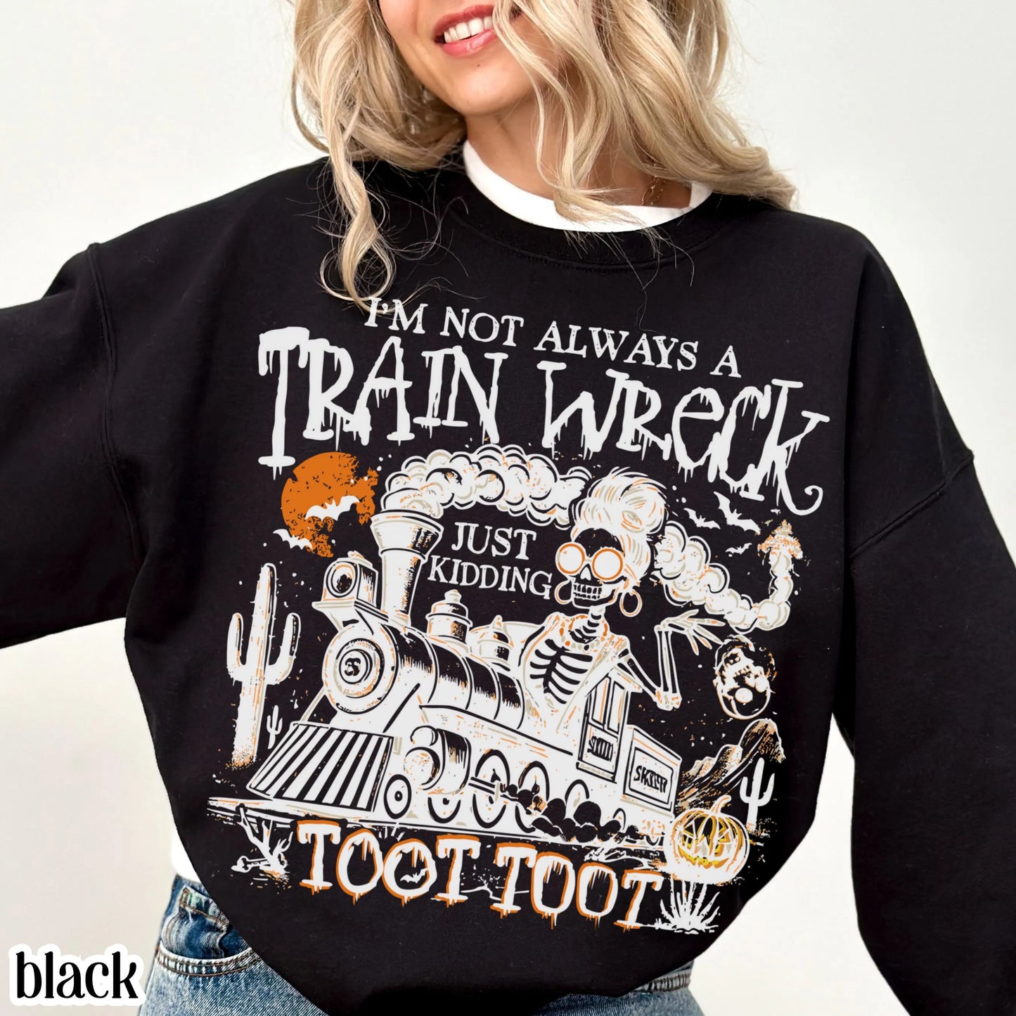 Funny Train Wreck Skeleton Gildan Sweatshirt