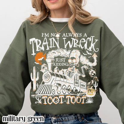 Funny Train Wreck Skeleton Gildan Sweatshirt