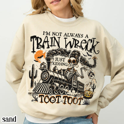 Funny Train Wreck Skeleton Gildan Sweatshirt