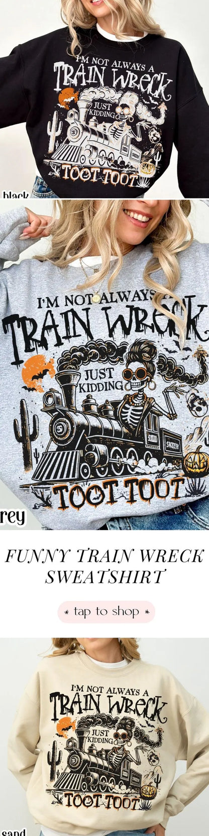 Funny Train Wreck Skeleton Gildan Sweatshirt