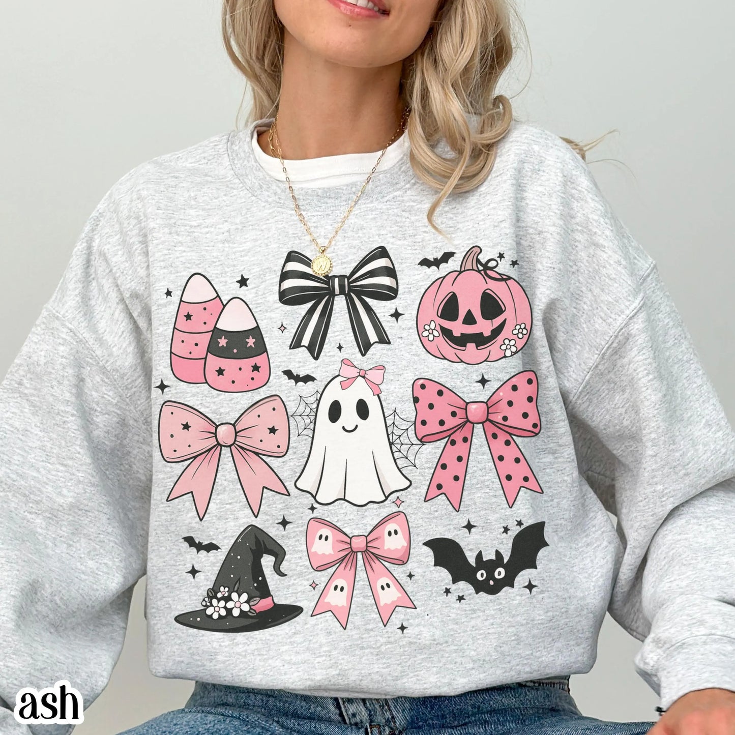 Pink Bow Coquette Ghost & Pumpkin Sweatshirt
