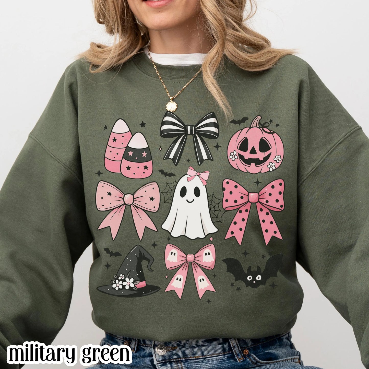 Pink Bow Coquette Ghost & Pumpkin Sweatshirt