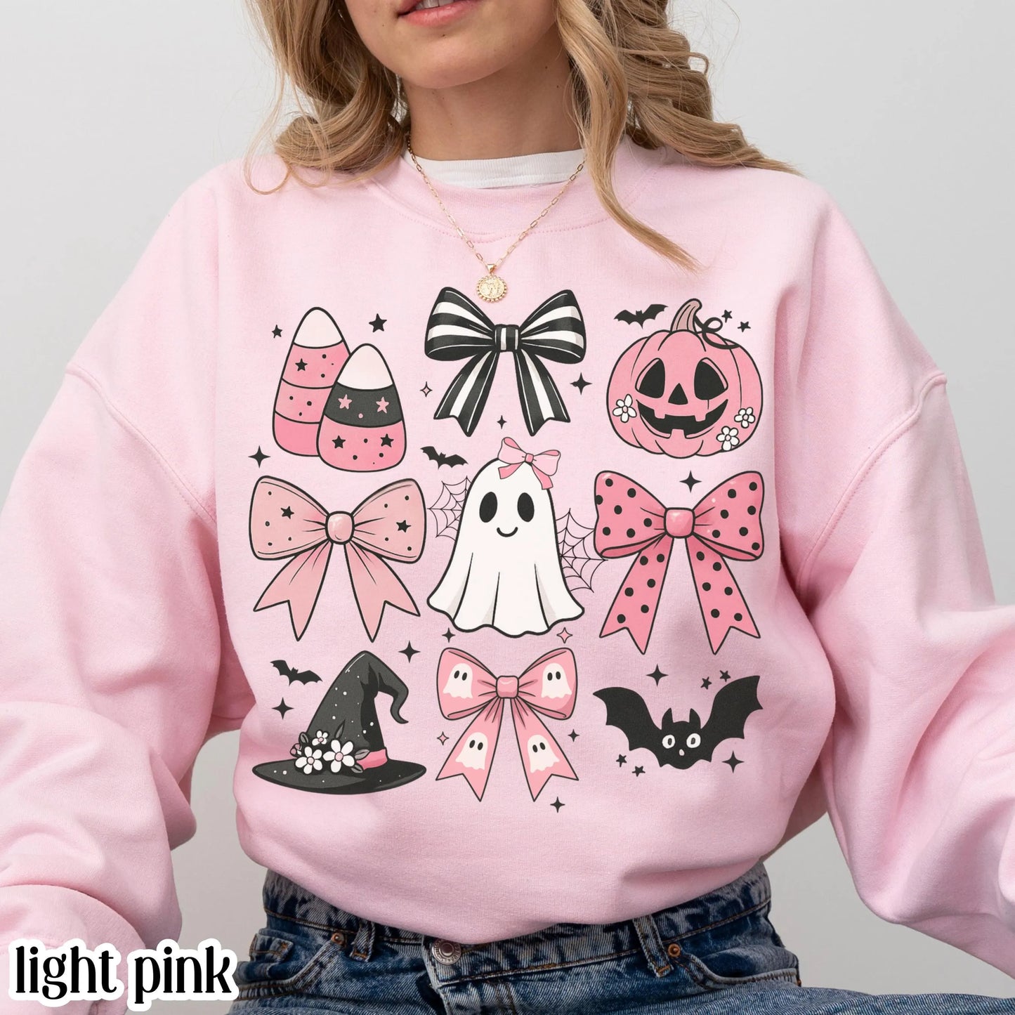 Pink Bow Coquette Ghost & Pumpkin Sweatshirt