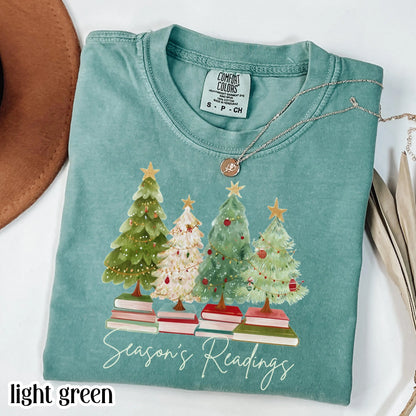 Teacher Christmas Comfort Colors Shirt Bookish Reading TShirt Tis The Season Xmas Holiday Tree Librarian Book Tshirt Seasons Readings Tee