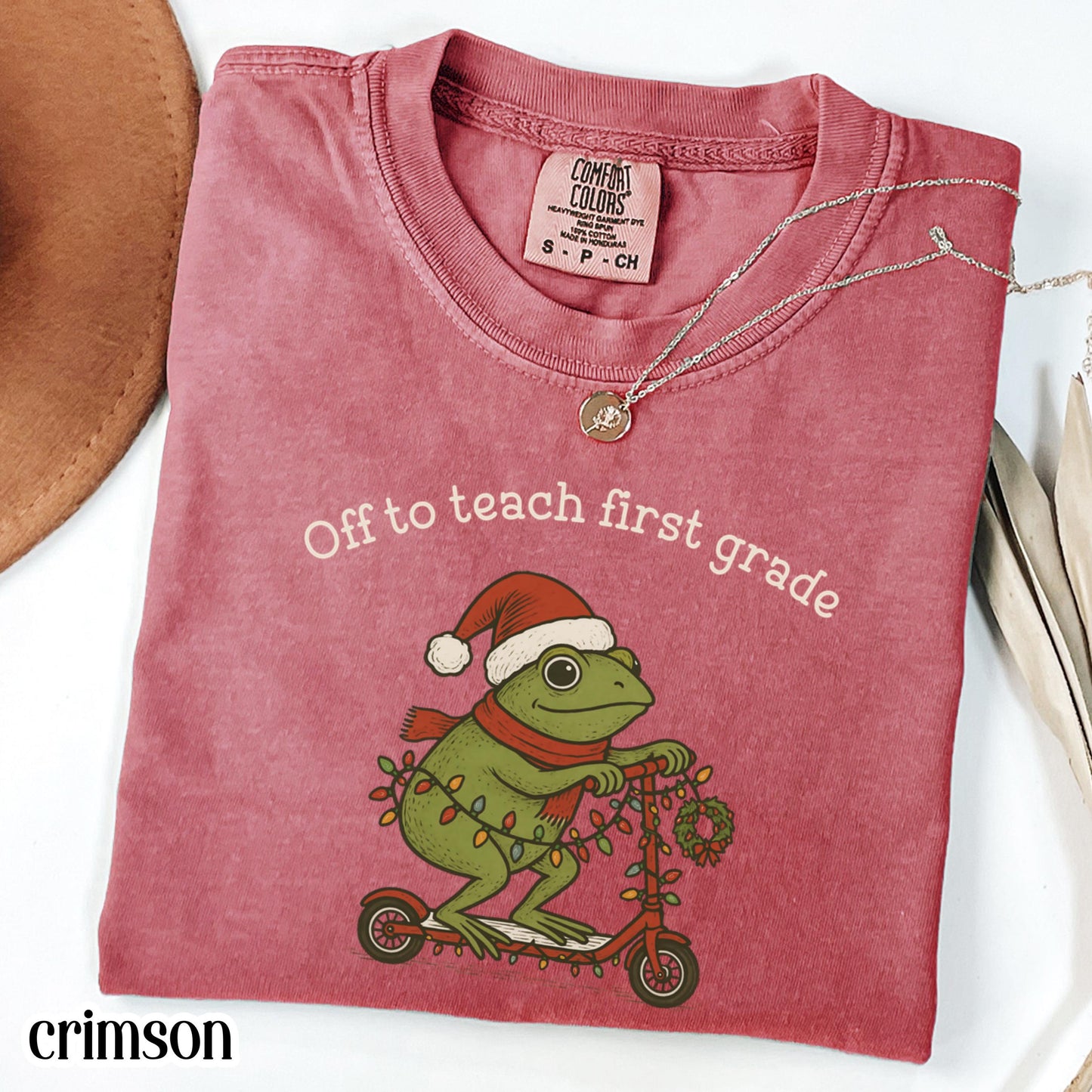 Christmas First Grade Teacher Comfort Colors Shirt 1st Grade Teacher Tshirt 1st Grade Funny Frog Off To Teach Xmas 1st Grade Teacher Tee