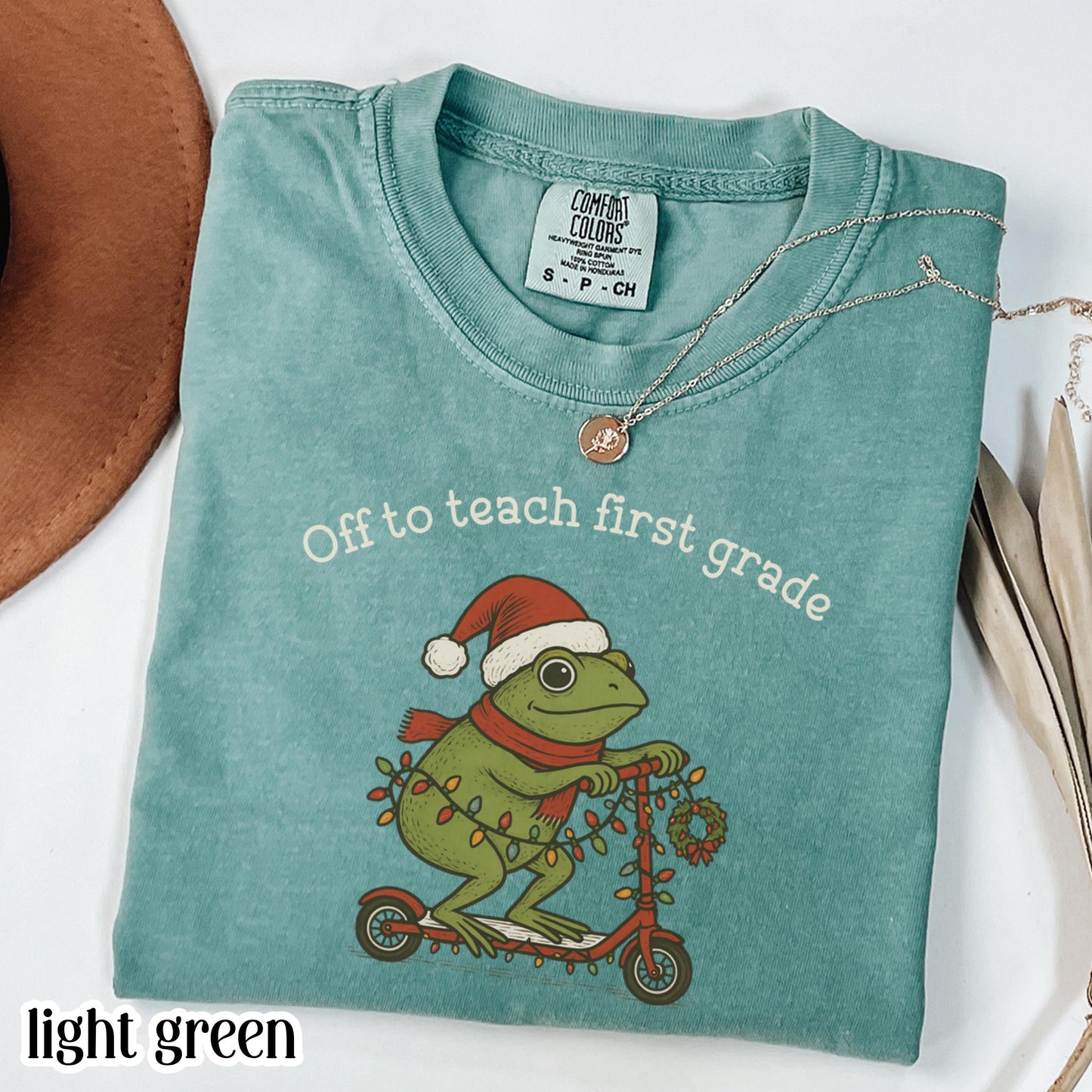Christmas First Grade Teacher Comfort Colors Shirt 1st Grade Teacher Tshirt 1st Grade Funny Frog Off To Teach Xmas 1st Grade Teacher Tee