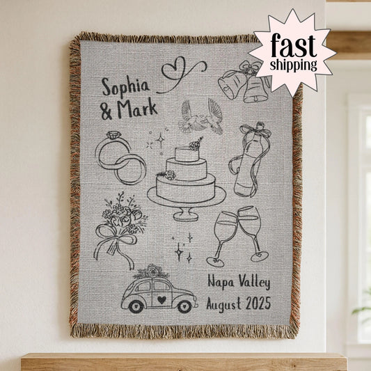 Wedding Woven Throw Blanket Personalized Napa Location Going To Chapel Custom Blanket Woven Tapestry Custom Bride Bridal Shower Blanket