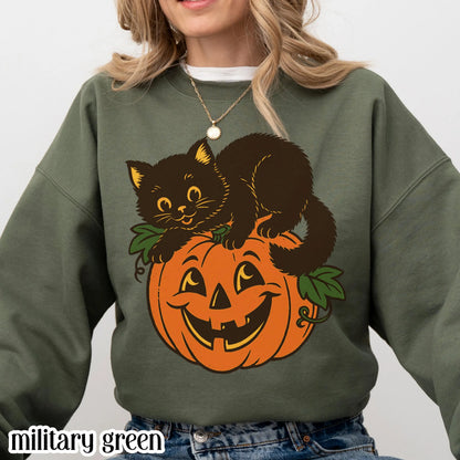 Vintage Black Cat Pumpkin Gildan Sweatshirt