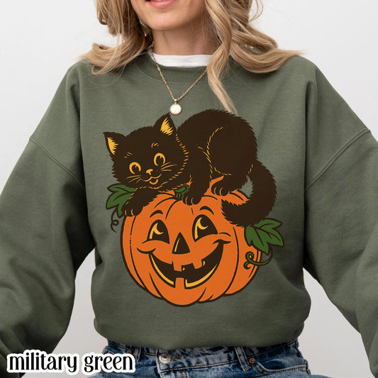 Vintage Black Cat Pumpkin Gildan Sweatshirt