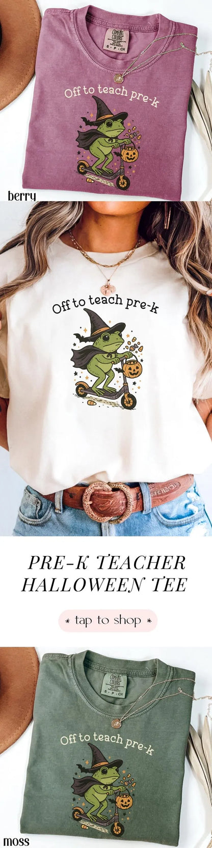 Halloween Teacher Shirt Comfort Colors Pre K Grade Teacher Shirt Preschool Teacher Shirt Pre K Teacher Tee Back to School Frog Teacher Tee