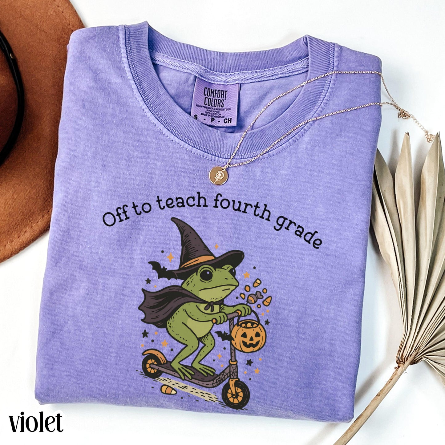 Halloween Fourth Grade Comfort Colors Teacher Shirt Fourth Grade Tshirt 4th Grade Teacher Off To Teach Frog Spooky Season Funny Tee