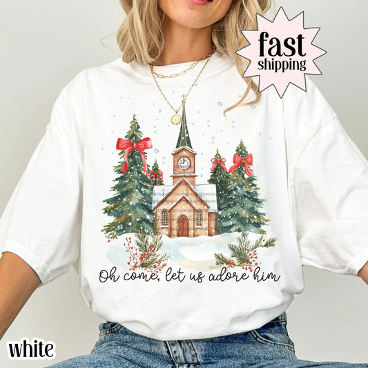 Come Let Us Adore Him Christian Comfort Colors Tee