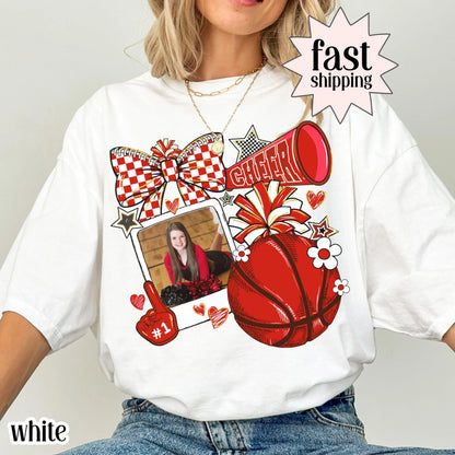 Cheer Basketball Comfort Colors Shirt Cheer Mom Custom Game Day Photo Tee for Mom High School Cheerleading Team Shirt Cheerleader Tshirt