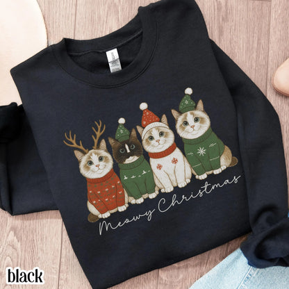 Meowy Christmas Santa Hat Cat Sweatshirt