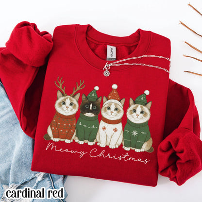 Meowy Christmas Santa Hat Cat Sweatshirt