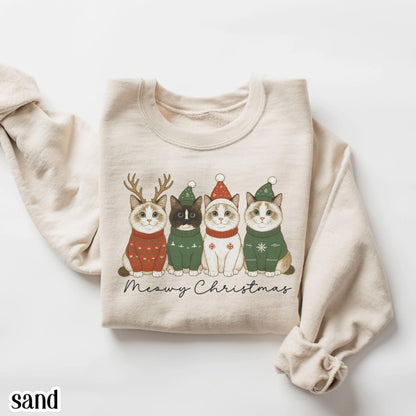 Meowy Christmas Santa Hat Cat Sweatshirt